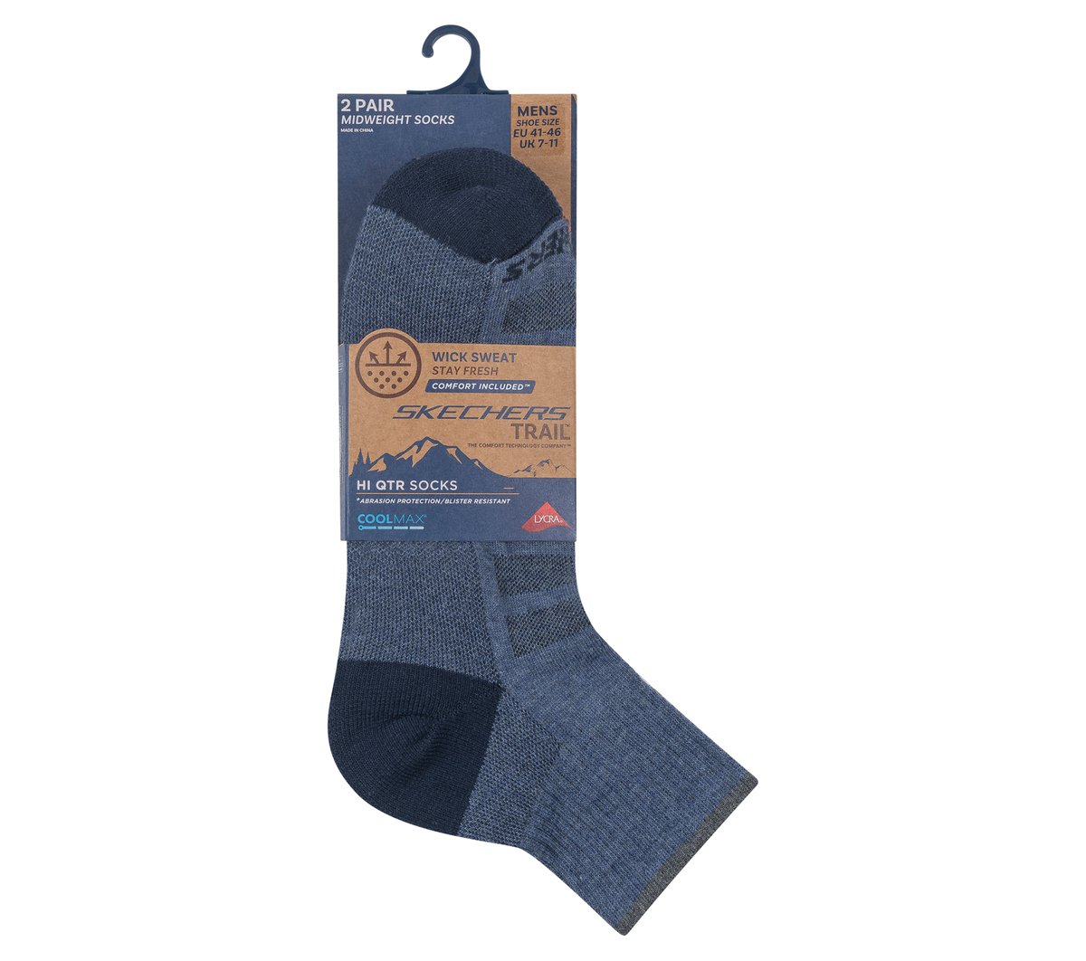Mens Trail Quarter Coolmax Socks - 2 Pack / Skechers Men|Clothing
