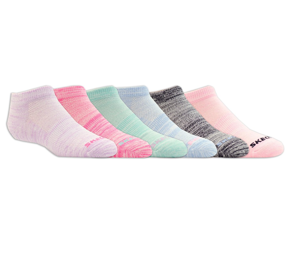 6 Pack Girls' Low Cut Color Stripe Socks / Skechers Kids|Clothing